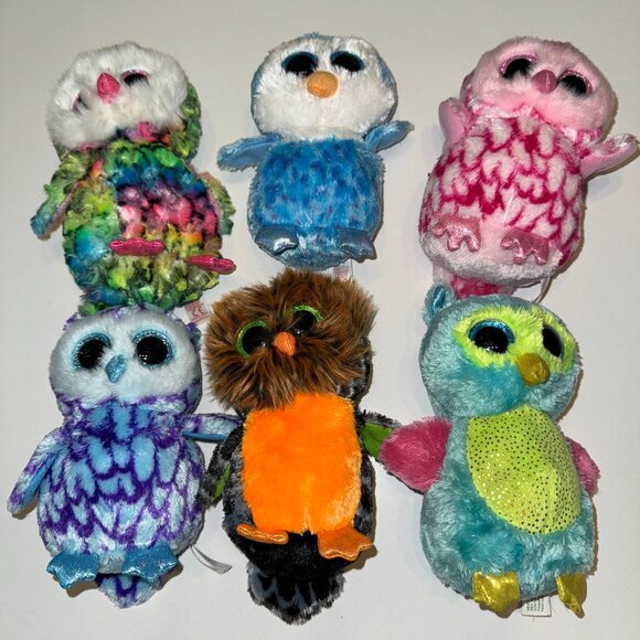 LOT of 6 TY Beanies OWLs Birds - Picture 1 of 9